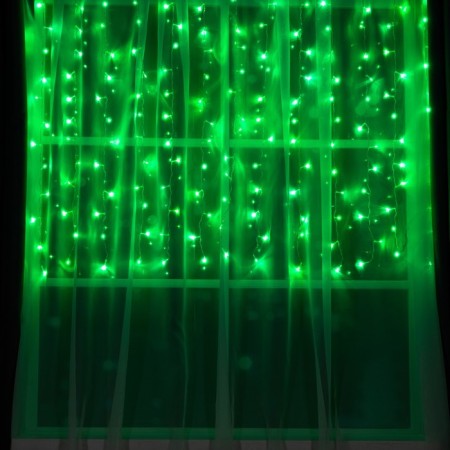 Garland "Curtain" 1.5 × 1 m, IP20, transparent thread, 180 LED, Green glow, 8 modes, 220 V