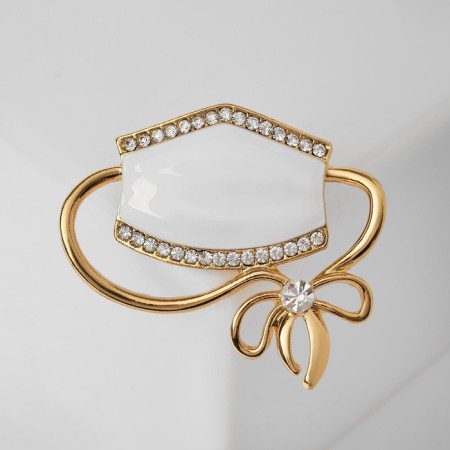 Brooch "Mask" Medical, white color in gold-2