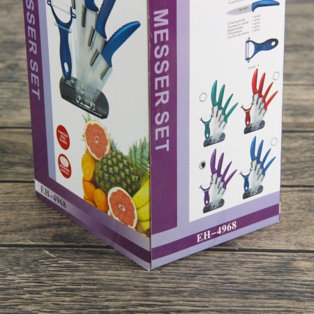 Kitchen “bend” kit, 5 objects: knives 7.5 cm, 10 cm, 13 cm, 15 cm, vegetable cleaning, on the stand, purple color-9