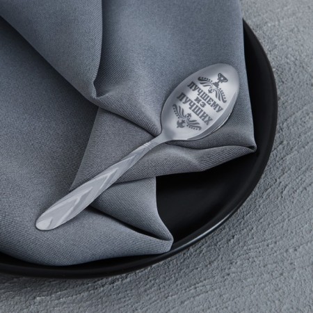A teaspoon spoon with an engraving “Behind you as behind a wall!”, On a gift card, x 14 cm.-2