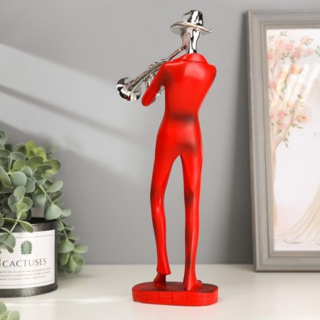 Polystone souvenir "Musician with saxophone" Red with silver 29.5x10.5x13.5 cm-3