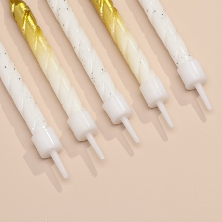 Candles for the cake "Spiral", 6 pcs, white and gradient gold with white-3
