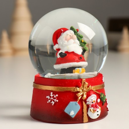 Souvenir Polystone Water Ball "Grandfather Frost with an elegant Christmas tree" 7x8x9 cm-2