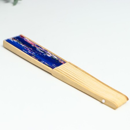 Fan bamboo, textile h = 21 cm "flowers" with a cover, blue-8