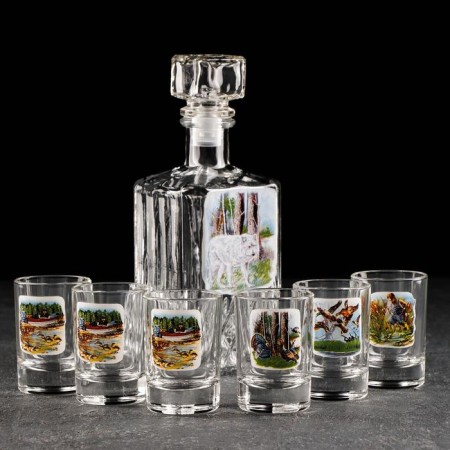 Set of drinking "Okhota-fish", 7 items: Capherine 500 ml, stack 50 ml, 6 pcs, in a suitcase-1