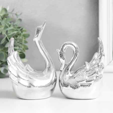 Souvenir Ceramics "Two Swan - Love" Silver Set 2 pcs 9.2x8.3 8x7.2x12.5 cm-3