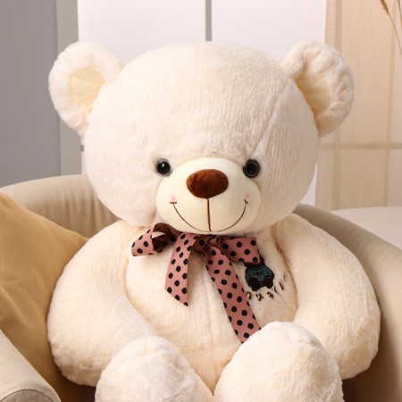 Soft toy "Bear", with a bow in polka dots, 100 cm, white color-1