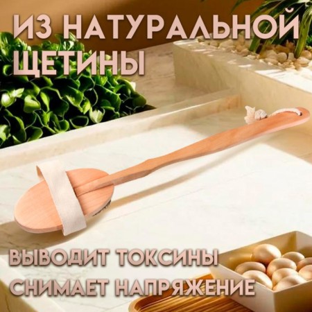 Massage brush for a body made of natural bristles, with a handle, horse hair, smooth-2