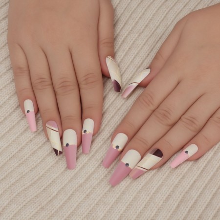 Line overhead nails, 12 pcs, with adhesive plates, ballerina shape, multi -colored-8