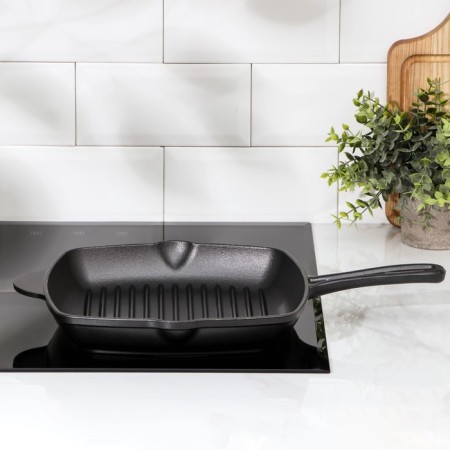Frying pan Grill Cast iron “Deep grill”, 28 × 26 × 4.5 cm, 2 plums, cast -iron handle, black color black-5