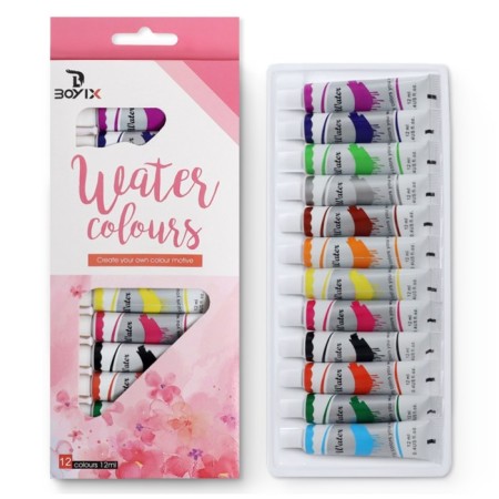 Watercolor paints 12 colors, in a plastic tube, 12 ml