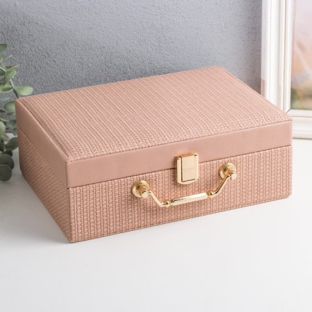 Casket to the leatherette for jewelry "Case. Texture" Pink 24x17.5x9.5 cm