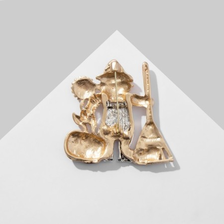 Brooch "Scarecrow" with pumpkin, colored in black gold-3