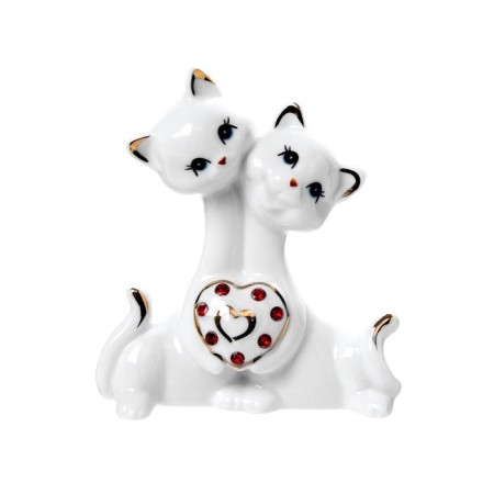 Souvenir Ceramics "Kittens with a heart with rhinestones" White with gold 10.2 cm-4