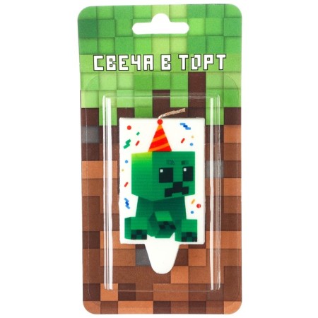 Candle in the cake "Happy Birthday!", Minecraft. 4.5x8.4 cm-2
