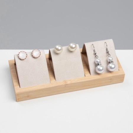 Earrings stand, wood, 3 pairs, 15.5 × 6.8 × 4.5 cm, beige color-1
