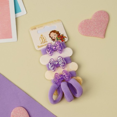 Hair elastic band "Tenderness" (set of 6 pcs) Carved bow, lilac
