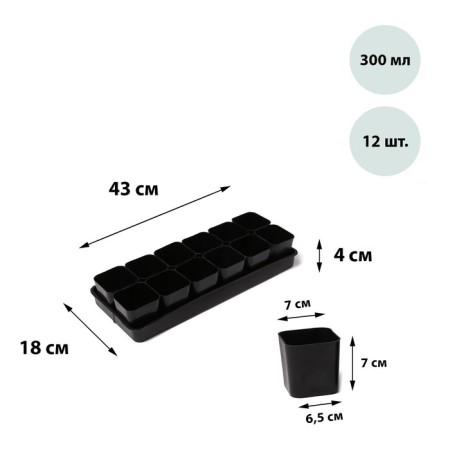 Set for seedlings: glasses of 300 ml (12 pcs.), Patron 43 × 18 cm, mix, Greengo-8