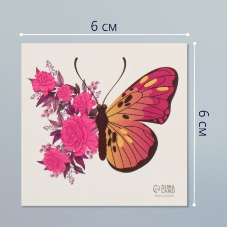 Tattoo on the body color "butterfly-rose" 6x6 cm-1
