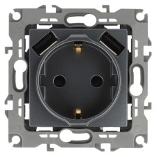 2p+E 16A-250V socket, curtains. with 2xusb 5V-3a, era12, graphite