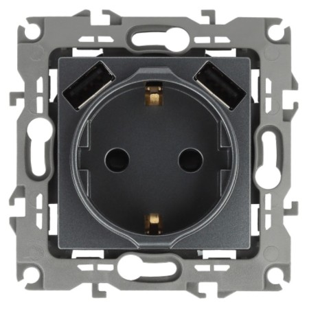 2p+E 16A-250V socket, curtains. with 2xusb 5V-3a, era12, graphite