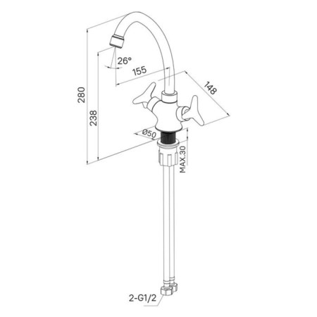 MILARDO MEAL M03SB00M05 kitchen mixer, pour 155 mm, chrome-2