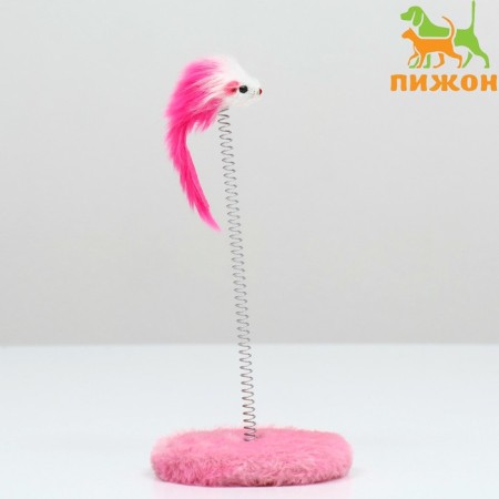 Dear for cats on a spring with a mouse (5 cm), 10.5 x 23 cm, pink