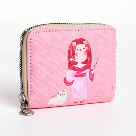 Lightning wallet, card for cards, for coins, pink color-1