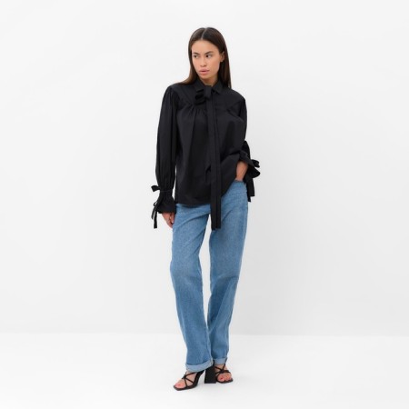 Women's shirt with ribbons MIST, size 46, black-5