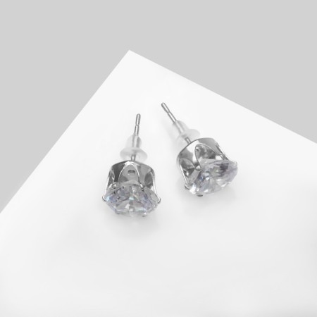 Earrings with rhinestones "Pusets" radiance, circle, d = 0.8, white color in silver-3
