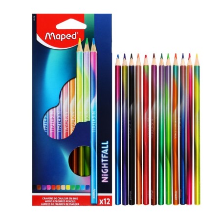 Pencils 12 colors Maped Nightfall wooden, decorated, euro suspension