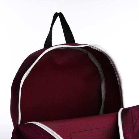 A backpack with a zipper, an outer pocket, burgundy color-5