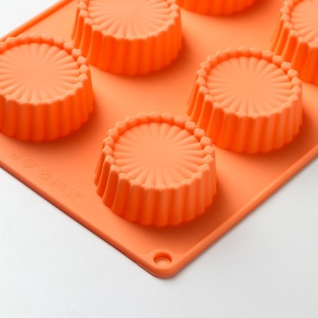 Baking uniform “Conddy”, silicone, 8 cells, 28 × 16 × 2.1 cm (D = 5.4 cm), Orange color-4