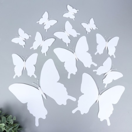 Magnet Plastic "Butterfly Double Wings" White Set 12 pcs