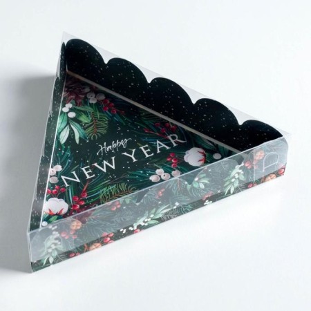 Box for confectionery products with PVC cover "Happy New Year", 18 x 3 cm, New Year-2