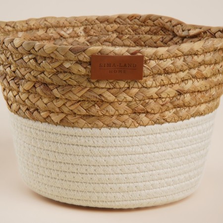 Basket for storage of manual weaving, 27 × 20 × 15 cm, with handles, reeds, cotton-4