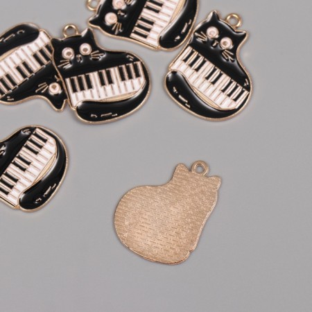 Decor for creativity metal, enamel "A cat with a synthesizer" 2.3x2.2 cm-1