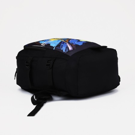Young backpack from textiles on lightning, 3 pockets, black color-4