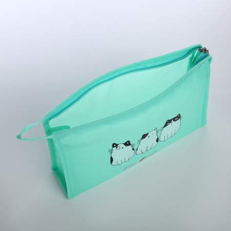 Cosmetic bag with zipper, turquoise color-2