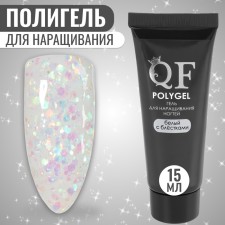 Polygel for increasing, with sparkles, 3 phase, 15 ml, led/uv, white color
