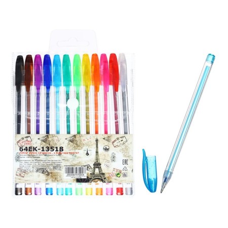 Set of gel pens, 12 colors, metallic