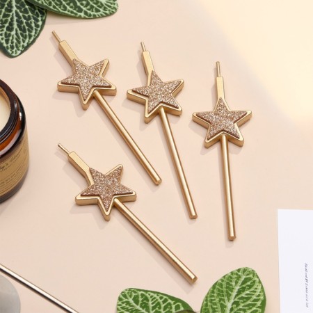 Set of candles for the cake, 4 pcs "Brilling stars", champagne
