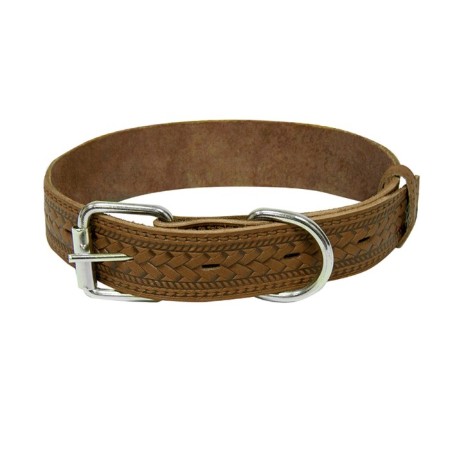 Leather collar with embossing "Zononic", Osh 45-59 x 3 cm, mix of flowers and embossing