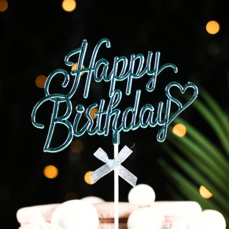 Topper "Happy Birthday", blue, with a bow, give beautifully-1