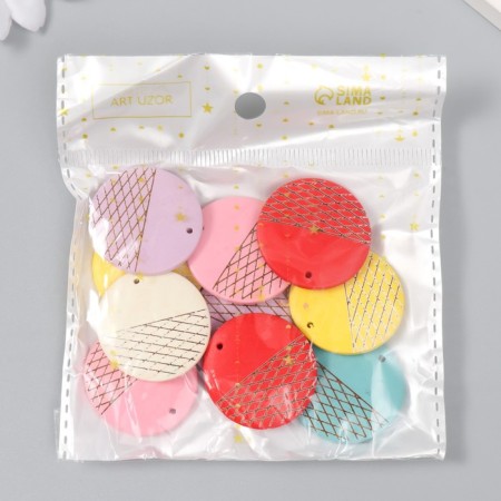 Decor for creativity wood "Circle with golden net" MIX 3x3x0.5 cm-3