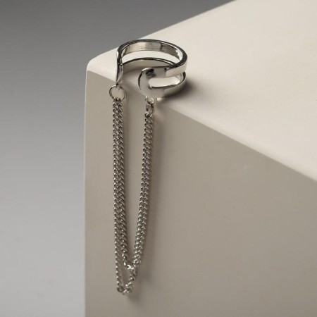 Earring "Kaff" Two stripes with chains, color silver-1
