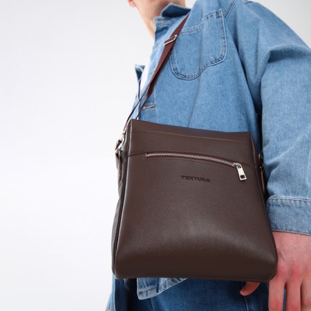 Men's bag over the shoulder, Textura, artificial leather, brown color