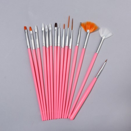 A set of brushes for building and design of nails, 15 pcs, 19 cm, pink color-5