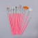 A set of brushes for building and design of nails, 15 pcs, 19 cm, pink color