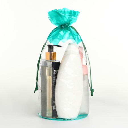 Cosmetic bag on the cord, the color is transparent/green-3
